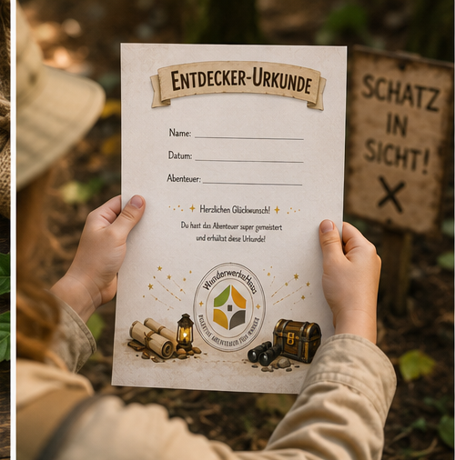 Entdecker-Urkunde A5 oder A4 gedruckt | Urkunde für Schatzsuche, Schnitzeljagd & Kindergeburtstag | Abenteuer Zertifikat für Kinder