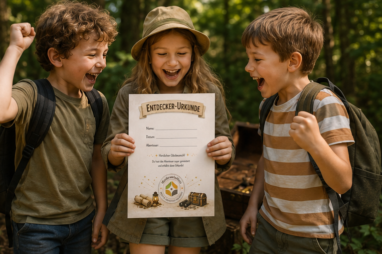 Entdecker-Urkunde A5 oder A4 gedruckt | Urkunde für Schatzsuche, Schnitzeljagd & Kindergeburtstag | Abenteuer Zertifikat für Kinder