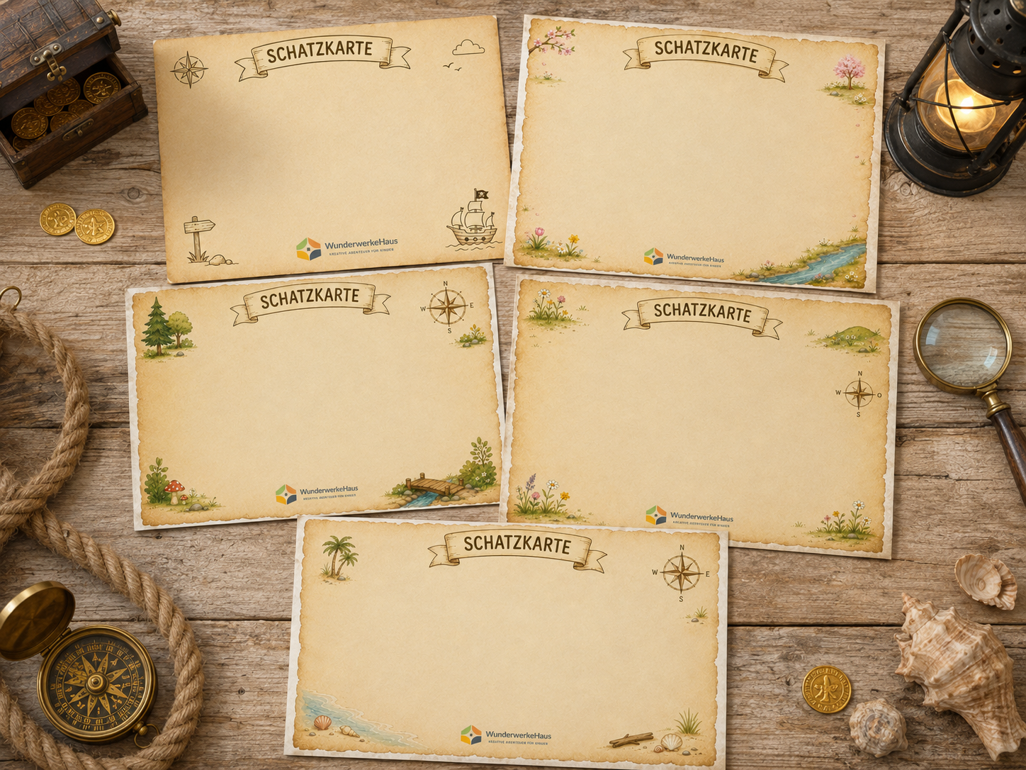 Schatzkarten  | 5 Motive zur Auswahl | A5 A4 A3 |  Offsetpapier | für Kindergeburtstag, Schatzsuche, Piratenparty
